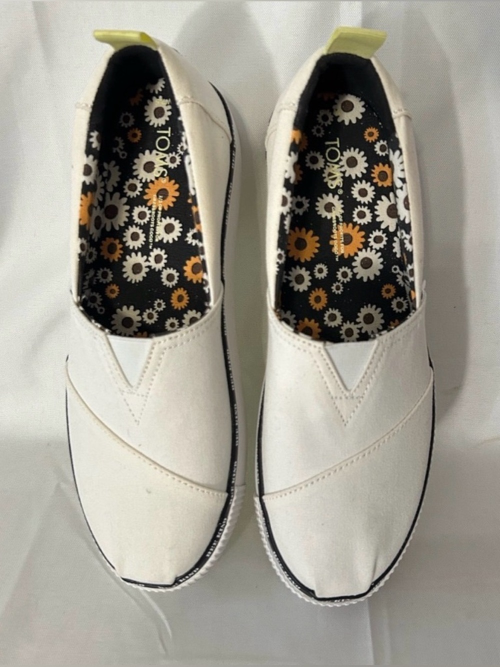 Toms White Canvas Slip-On Sneakers with Floral Insole